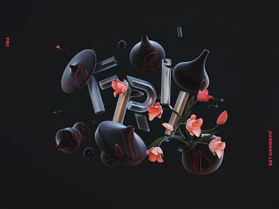 FRII vase 3 black brand c4d flower frii glass night red tulip vase