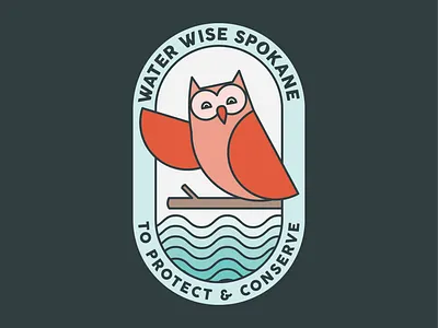 Water Wise Owl badge branding conservation conserve design flat icon illustration illustrator inland northwest logo logotype owl pacific northwest pnw river spokane vector vector art water