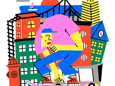 Surf the City abstract color design editorial illustration hand drawn human illustration midcentury midcentury modern skateboard spot illustration spot illustrations