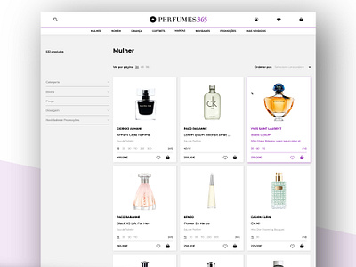 Perfumes 365 (Desktop): Product Catalog communication design copywriting digital product design e commerce graphic design interaction style guide user experience design user interface design web