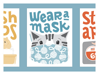 Stop the Spread of COVID-19: Wear A Mask cat design illustration poster probono typography vectorart