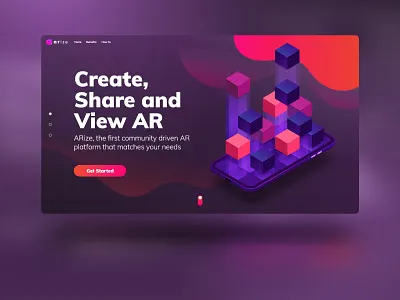 ARize Landing Page adobe illustrator adobe photoshop adobexd arize augmentedreality design fade geometic illustration isometric isometric design landing page design landingpage light ui virtualreality web