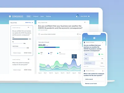 Consensus Hub analytics app clean design flat iphone mobile ui web white