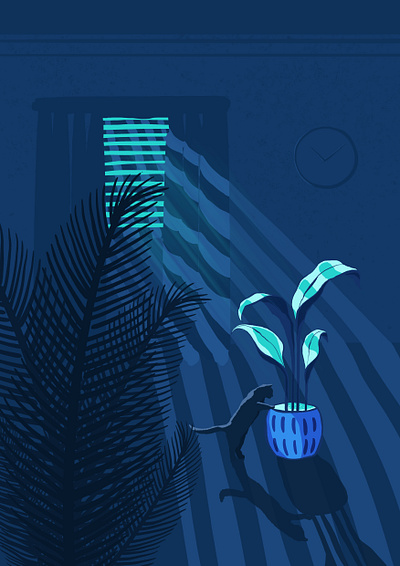 Plant Illustration blue cats contrast graphic design illustration night plant illustration plant love