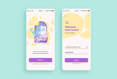 Stay Home - Login/SignUp 001 adobexd app dailyui dailyui 001 dailyuichallenge debut figma illustration login signup stayhome welcome