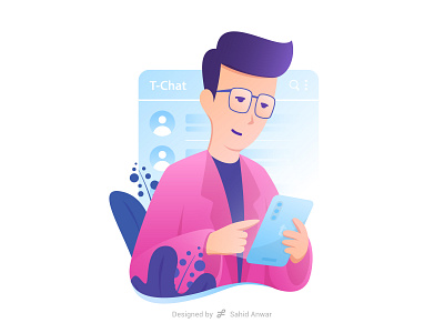 Using Smartphone app character chat design illustration mobile modern professor scientist smartphone social media tablet ui ux vector