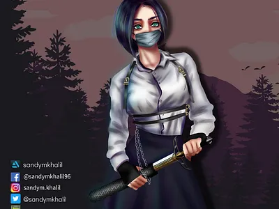 fighter girl anime artist character characterdesign design fighter flatbackground girl illustration illustration art pink hair sword