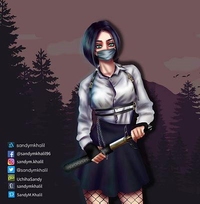 fighter girl anime artist character characterdesign design fighter flatbackground girl illustration illustration art pink hair sword