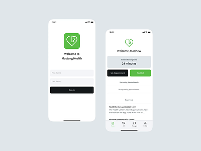 Mustang Health app app design clean health healthcare mobile ui simple ui ui design ux ux design web app