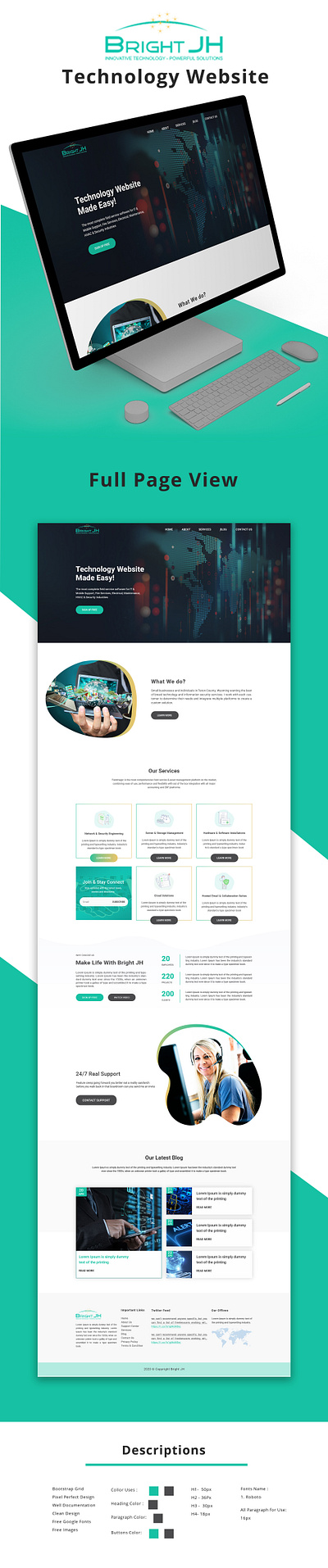 Tecnology Website Template agency design landing page psd template technology ui