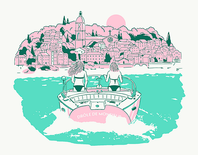 bon baisers de come boat bond church design dessin drawing garden girl illustration lac montain plant shore summer vegetal village water