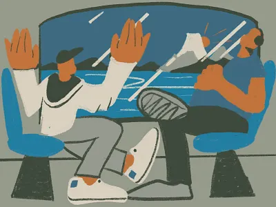 Dream Vacation big boys illustration japan lounging sea train train ride vacation