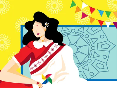 Our Tradition attire "saree". art design flat flat art illustration minimal pohela boishakh saree traditional art vector vintage