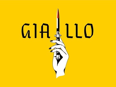 giallo blackletter branding design giallo hand illustration knife lightning talk minimal murder typography yellow