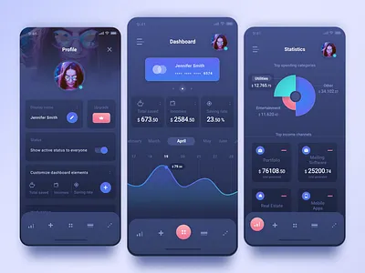 Income tracking app UI kit app appdesign appkit darktheme darkui datavisualization statistics stats uikit uikits uiux xdapp