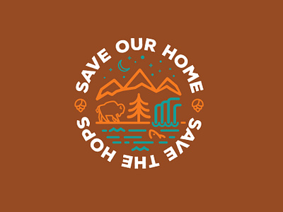 Save Our Home - Save the Hops beer branding buffalo design hops illustration moon mountains nature orange simple stars turquoiuse water