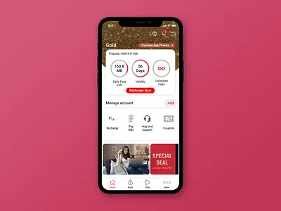 Redesign Airtel App just for learning. app app design app redesign branding design home screen redesign ui ui design uiux ux