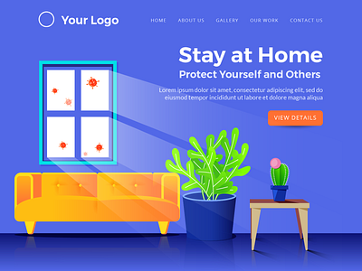 Stay at Home at cactus coronavirus flat design floral design home landingpage room design sofa stay stayhome ui design website design