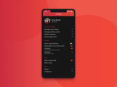 Settings Page on a Music Player 007 ios music settings ui uidaily uidailychallenge
