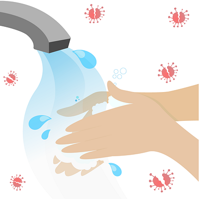 hand washing with water art awarness bubble colorful corona coronavirus covid foam hands handwashing hello dribble illustration people prevention safety simple soap wash water