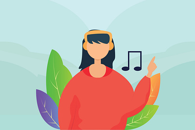 Listening To Music design flat illustration listening music vector