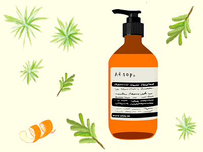 washing my hands with___ aesop botanical illustration cedar handsoap illustraion mandarin rosemary washing hands