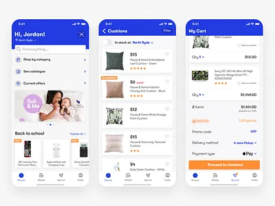 Ecom app exploration cards cart ecommerce ios ios app list mobile shopping tabs
