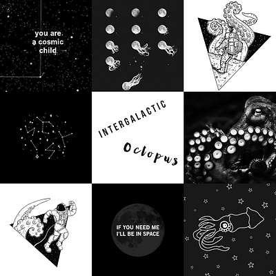 Moodboard - Intergalactic octopus black and white moodboard octopus