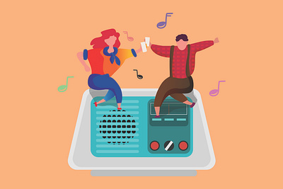 Listen To Music At Home design flat illustration vector