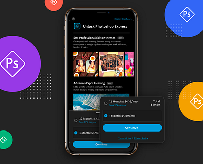 Photoshop Subscription interaction interaction design photo editing premium subscription ui ux