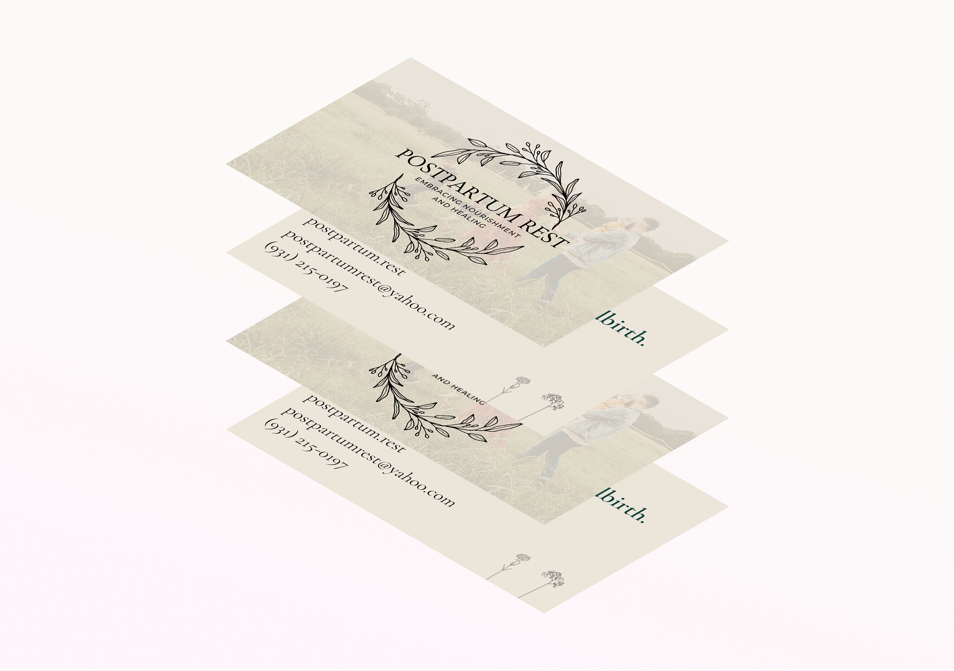 Postpartum Rest - Custom Branding Business Cards animation app branding business cards design figma graphic design illustration logo marketing rebrand typography ui ux vector webflow wordpress
