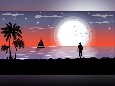 Beach illustrator landsacpe design