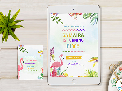 Flamingo Birthday Invite birthday party clean design flamingo flat invitation tropical typography vector