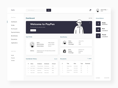 PayPen - Pension Scheme Dashboard app design app ui banking app branding daily ui dashboard app dashboard design dashboard template dashboard ui figma flat design minimalist pension ui ux ui design web app design