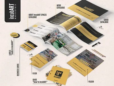 incubART Makerspace | Identity | Prints business cards catalogue cover flyer folder graphicdesign guide identity labels print design romania timisoara visual identity visual identity design