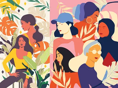 Plants Women bothanic flatillustration illustration plants women women in illustration