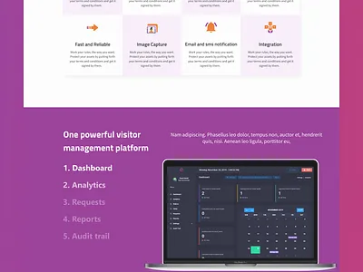 eVisit 1 check in customer desktop footer gradient icons illustration landing page management system mockup product design video visitor website design