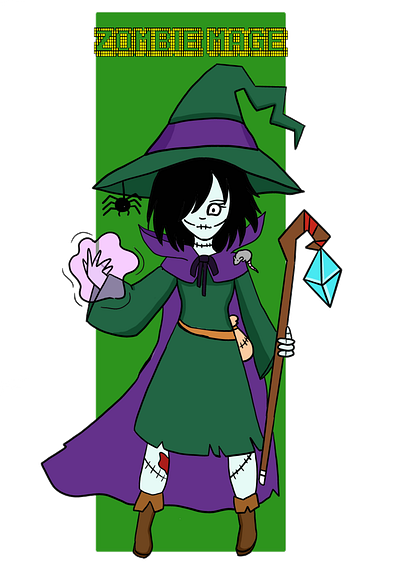 Zombie mage cartoon character creative fantasy illustration magic type art undead witch zombie