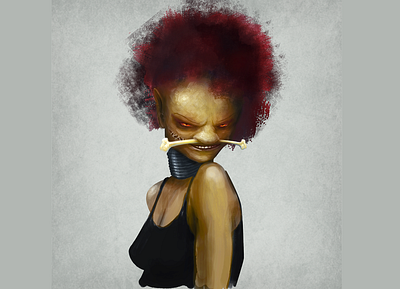 Undead Zombie Canibal Witch afro bone character concept art conceptart digital painting digitalpainting fantasy illustration