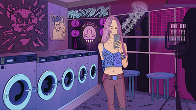 Night laundry illustration