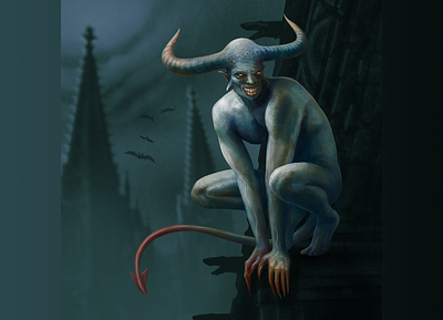 Demon gargoyle character concept art conceptart creature digital painting digitalpainting fantasy illustration