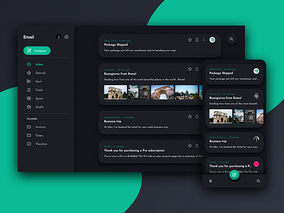 Dark Mode Email Client dark dark mode design designs email email design product design responsive rwd ui ux