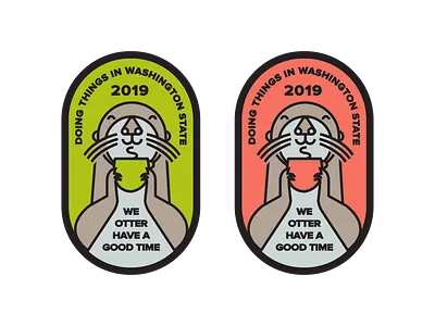 Otter Badges badge badgedesign coffee design green illustator illustration otter patch pink