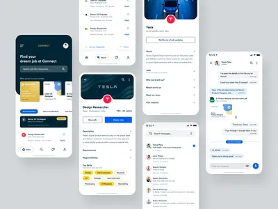 Connect App - Product #2 app chat app clean design design flat job job board job listing list mobile mobile app mobile app design product profile resume ui ux