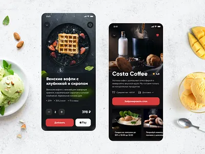 Restaurant Booking App app apple apple pay black theme booking buy concept delivery delivery app design food food app ios iphone minimal minimalistic restaurant style ui ux