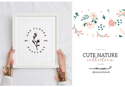 CUTE NATURE COLLECTION botanical bouquet brand branding cute flower illustration leaves logo nature pattern plant spring summer vector wedding wreath
