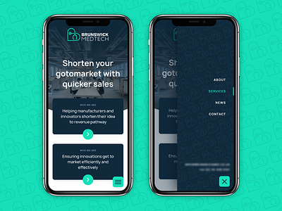 Medtech slideout menu branding design home homepage logo medical medtech menu mobile navigation side menu slideout technology uni ux web web design website website design
