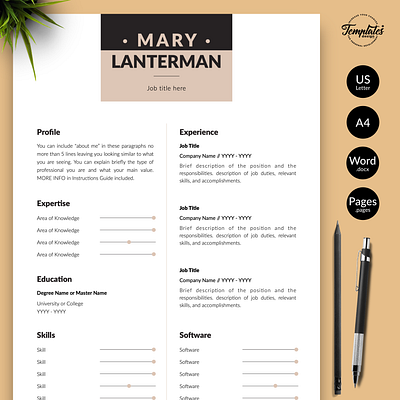Modern Resume for Word & Pages “Mary Lanterman” 1 page cv 2 page cv 3 page cv apple pages resume creative cv template creative resume cv format for pages cv template cv template for word elegant cv design modern cv template modern resume professional resume resume for word resume template resume template word word resume template