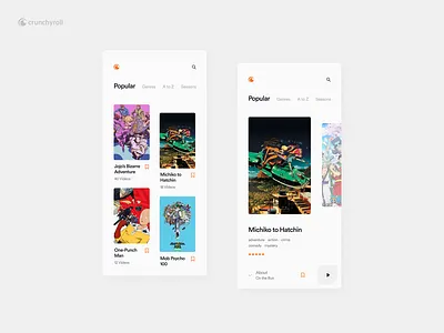 Crunchyroll Anime anime crunchyroll drama manga mobile mobile app redesign shows stream streaming app tv tv app ui video watch