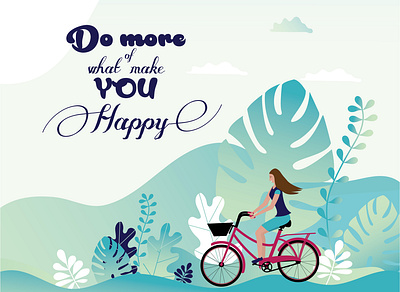 I love my bike. bicycle happy illustration leaf nature ride women